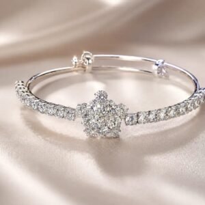 Silver Diamond Bangle Adjustable